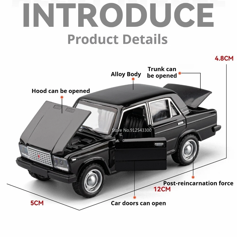 1:36 Scale Retro LADA Model Toy Car Rear Wheel Pull Back Realistic Static Design Fine Details Models Toys Great Collectible