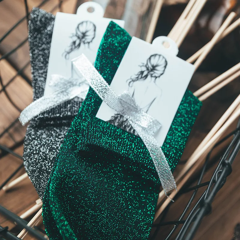 

New Athletic Crew Spring Summer Sock Women Pile Version Gold Silver Thread Solid Breathable sweat-absorbing mid-calf B8W205