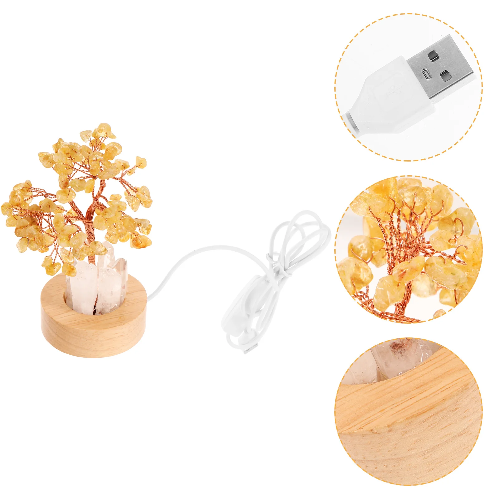 شجرة كريستال صفراء ضوء ليلي قاعدة خشبية مصباح طاولة صغير لغرفة النوم ديكور مكتب منضدة جمالية إضاءة كريستال #2