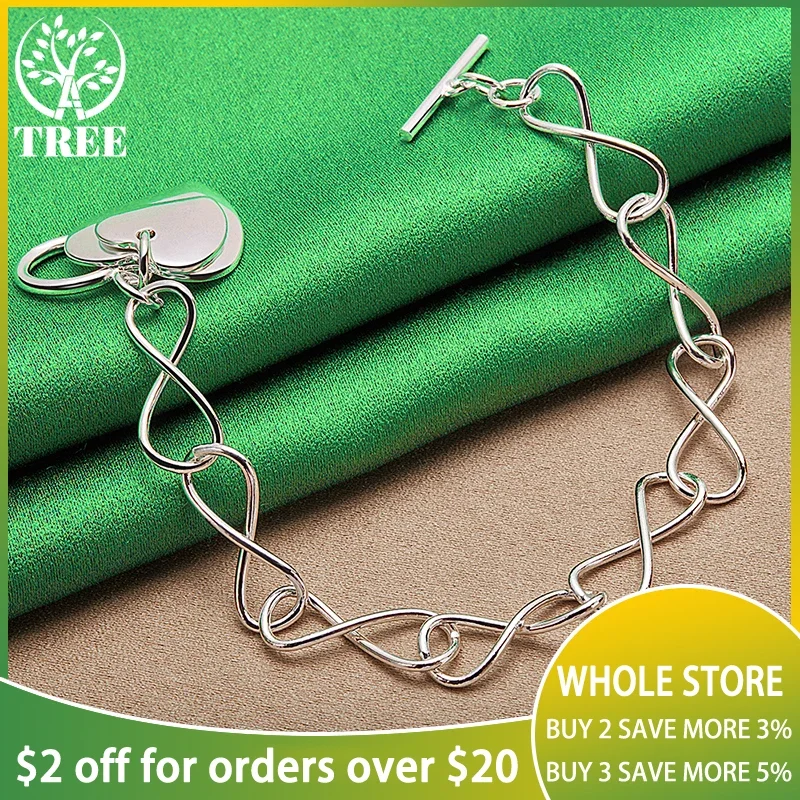 

ALITREE 925 Sterling Silver Two Hearts Pendant Bracelets For Women Wedding Party Fashion Charm Jewelry Christmas Birthday Gifts