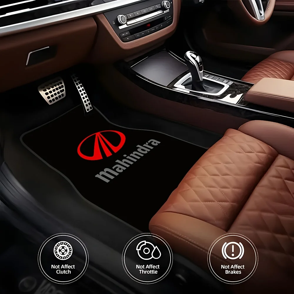 Unique Red Mahindra Logo Pattern 4pcs Car Mats, All-Season Applicable, Perfect Choice For Car Enthusiasts' Interior Upgrade