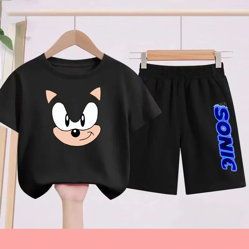 

Cartoon Printed Boy Girl Summer 2 Piece Children T-Shirt Casual 3-12 Age Short Sleeve+Shorts Comfortable Breathable Sportswear