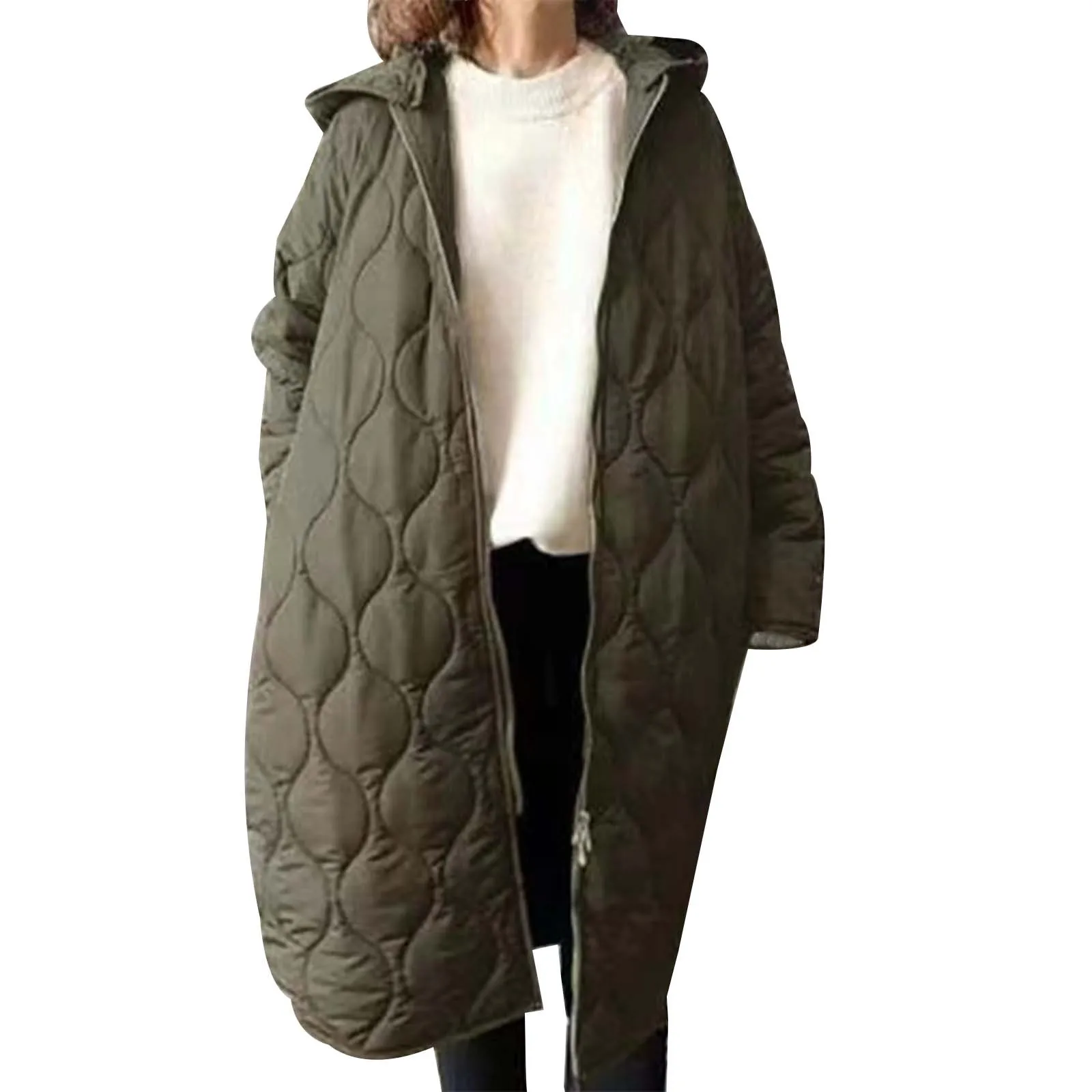 Women's Cotton Padded Fashion Casual Solid Color Diamond Shaped Plaid Long Cotton Padded Jacket Women Winter Jackets plus Size