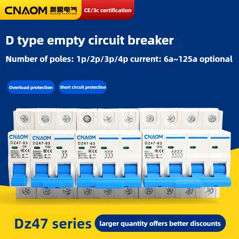 

D-type Household Air Switch DZ47-63 Three-phase 1/2/3/4P Switch Small Circuit Breaker 6/10/16/20/32/40/63A Original Product