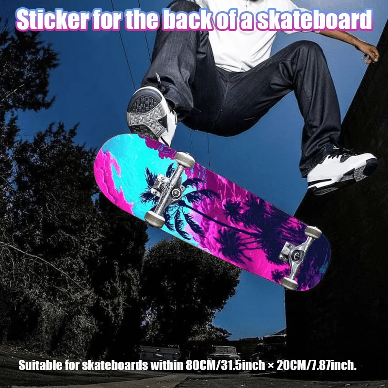

1 flat "Colorful Tropical Scenery Illustration" skateboard skin sticker for double upturned scooter electric vehicle portable f