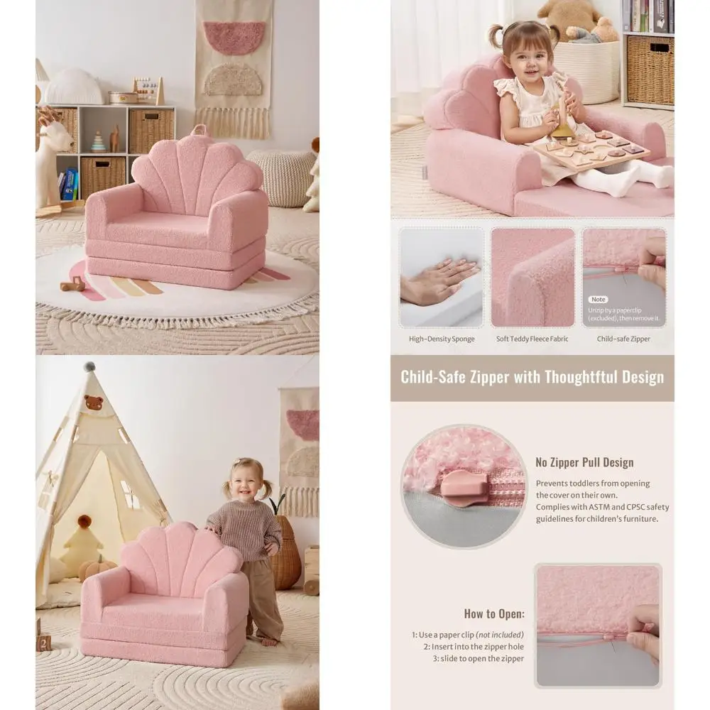 

Трансформируемый диван-игровой центр 2-в-1 для малышей, мебель для игровой комнаты, дизайн «Розовая ракушка», идеально подходит для подарков детям на день рождения или другие праздники