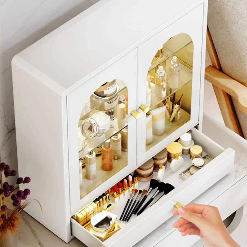 French Cosmetics Storage Cabinet, High Aesthetic Desktop Storage, Retro Drawer Style Vanity Stand, Skincare Product Organizer