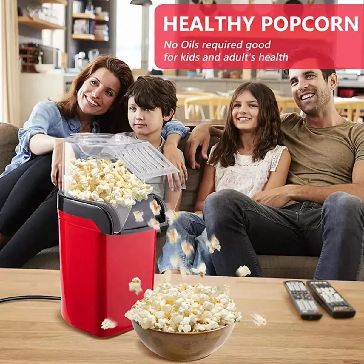 Máquina de palomitas de maíz eléctrica para el hogarMini palomitas de maíz portátiles sin aceite, 1100 W, enchufable, aire caliente, hogar, cocina, fiesta, viajes