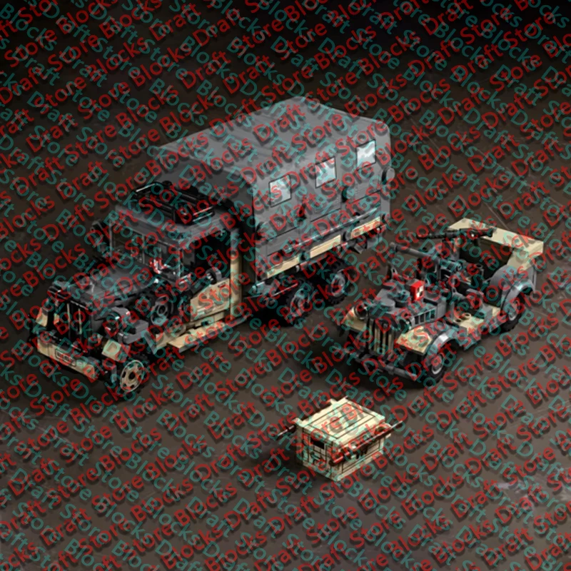 Cargo Truck And Staff Car Model MOC Building Bricks War Equipment Modular Technology Gifts Holiday Assemble Toys Display QWERT