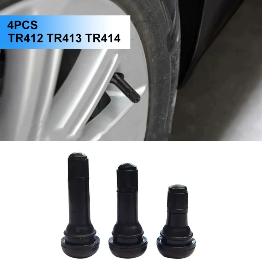 4Pcs TR412/TR413/TR414 Tubeless Tyre Valve Black Snap-in Car Vacuum Tire Valve Rubber Aluminium Alloy Tire Stem Caps