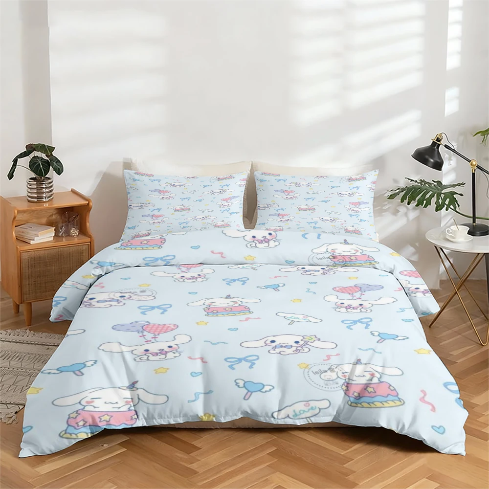 

3-Piece High-Definition Digital Print Bedding Set, Lila Rabbit Super Cute Pattern Large Floral Duvet Cover Set, Includes 1 Duvet Cover + 2 Pillowcases, Suitable for Bedroom, Guest Room, Home Decoration, Polyester Fiber Duvet Cover + Pillowcase, Ultra-Soft