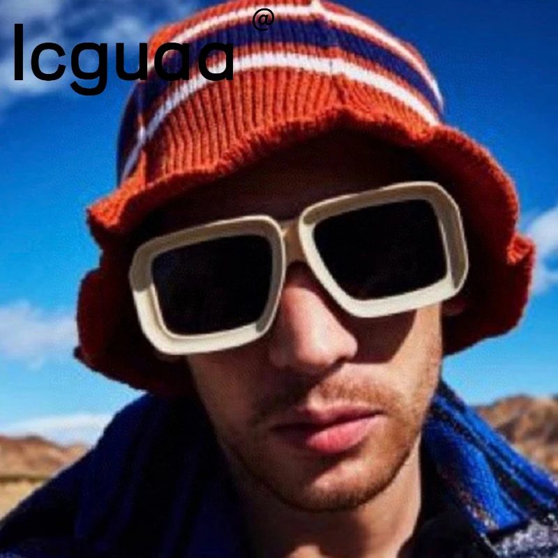 Gafas de sol cuadradas con montura gruesa para hombre y mujer, lentes de sol de gran tamaño, diseño de lujo, tablero de ajedrez, UV400