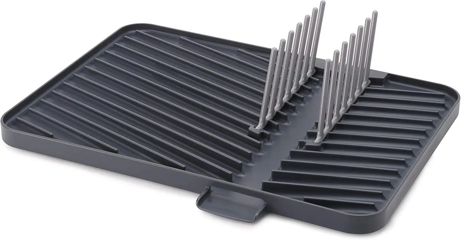 

Flip-Up Drain Board with Foldable Dish Rack, One-size, Gray