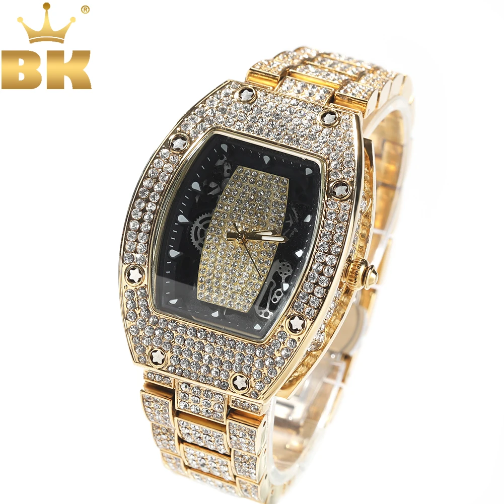 THE BLING KING Big Men\'s Watch Waterproof Full Iced Out Rectangle Dial Luxury Brand Quartz Automatic Wrist Mens Hiphop Watch