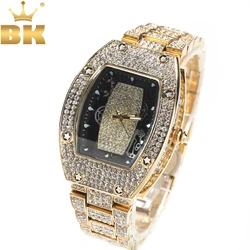 THE BLING KING Big Men's Watch Waterproof Full Iced Out Rectangle Dial Luxury Brand Quartz Automatic Wrist Mens Hiphop Watch