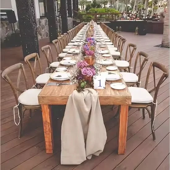 Outdoor Furniture Dining Restaurant Wooden Hotel Stacking Wedding Banquet Wood Cross Back Chair