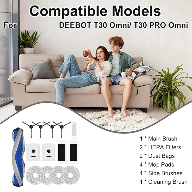 Bolsas de tela de mopa de filtro de cepillo lateral principal para aspiradora Ecovacs Deebot T30 Omni T30 PRO Omni T30s para Yeedi M12 Pro