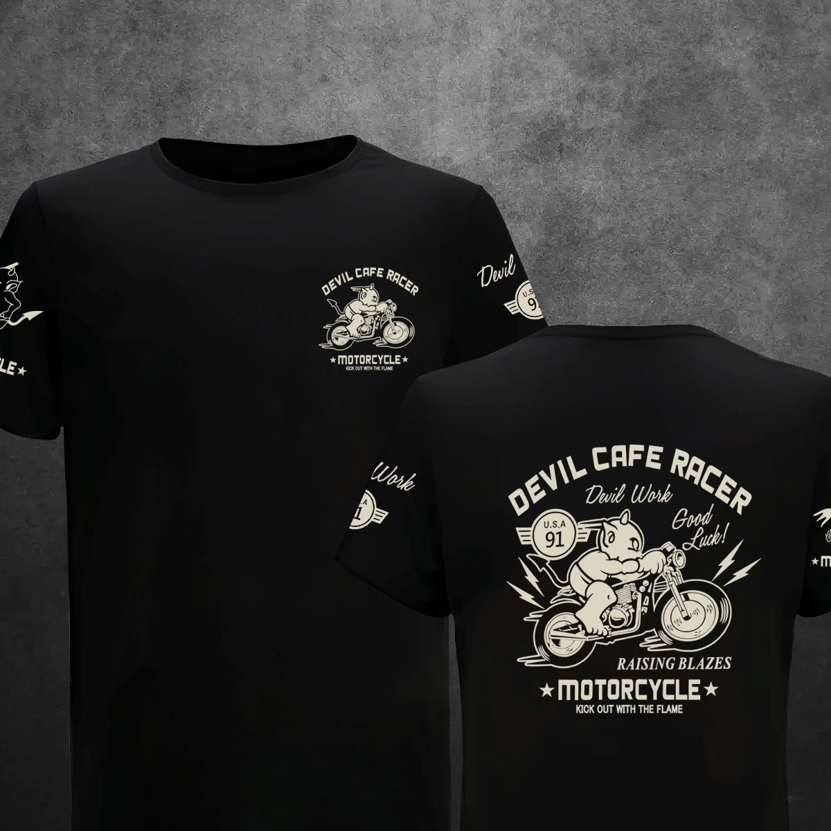 Vintage Men T Shirt Motorcycle Racing Tattoo Devil Cartoon Printing Hip Hop Summer Casual Streetwear Short Sleeve Tees