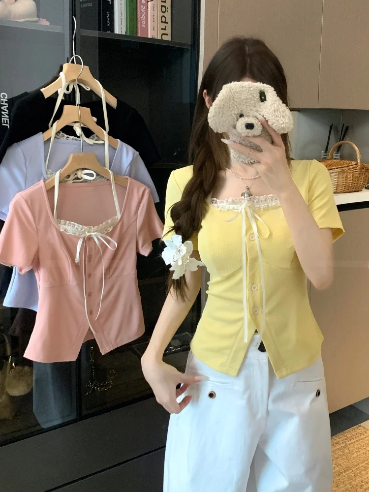 

plus Size Women's ort Sve T-irt Fake Two-Piece Irregular Belly Covering Slimming Summer Faion Korean Sle Top