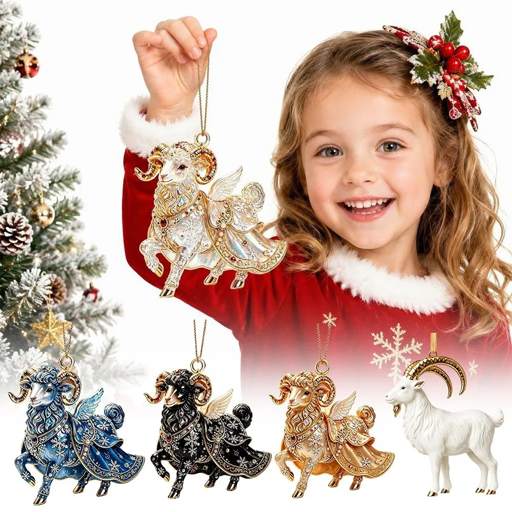 2D Flat Goat Hanging Ornament Acrylic Angel Wings Animal Hanging Decoration Simulation Shining Christmas Tree Ornament