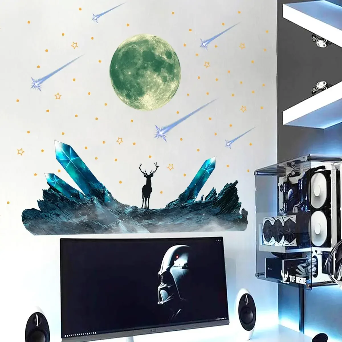 Decals Wall Sticker Bedroom Home Décor Living Room Glow In The Dark Luminous Moon 3D 40*18cm Ceiling Decoration