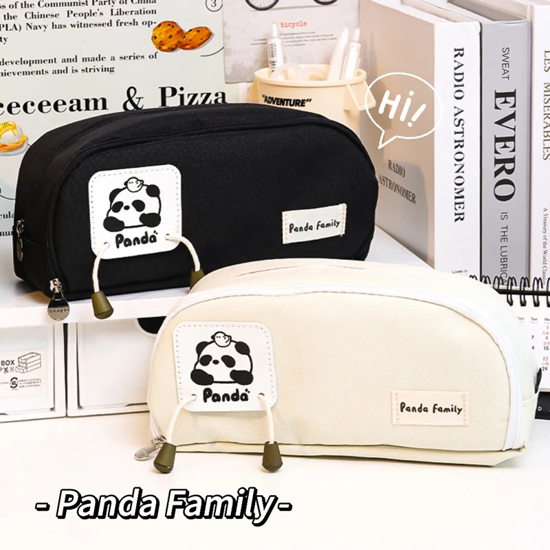 Imagem -06 - Cute Cartoon Panda Canvas Pencil Bolsa Papelaria de Armazenamento Zipper Case Grande Capacidade Pen Bolsa Material Escolar e de Escritório Novo