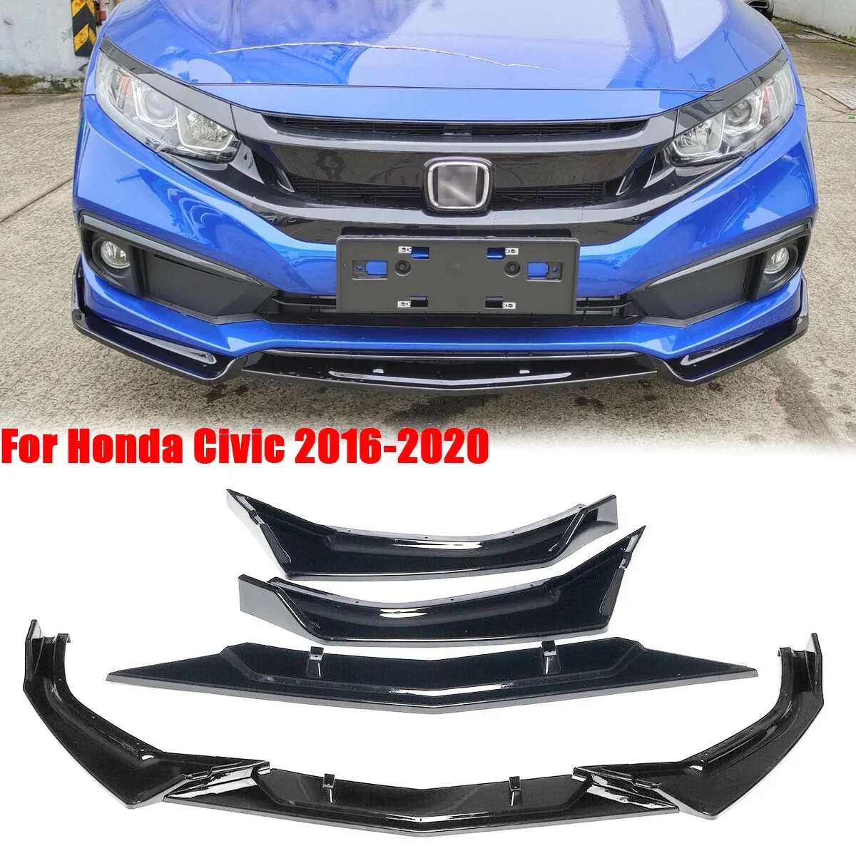 

For Honda Civic 2016-2020 10th Gen Front Bumper Lip Spoiler Side Splitters Diffuser Body Kit Guards Protector Car Accessories