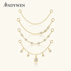 ANDYWEN 925 Sterling Silver 5.5cm 6cm Spare Parts Chains For Stud Earring Piercing Hoops Drop Earring Women Fine Jewelry Gift