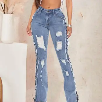 Pantalons Larges Pour Femmes En Denim Délavé Bleu Clair Avec Dégradé, Jeans Baggy - Chine Jeans Pour Femmes Et Jeans Pour Femmes Prix