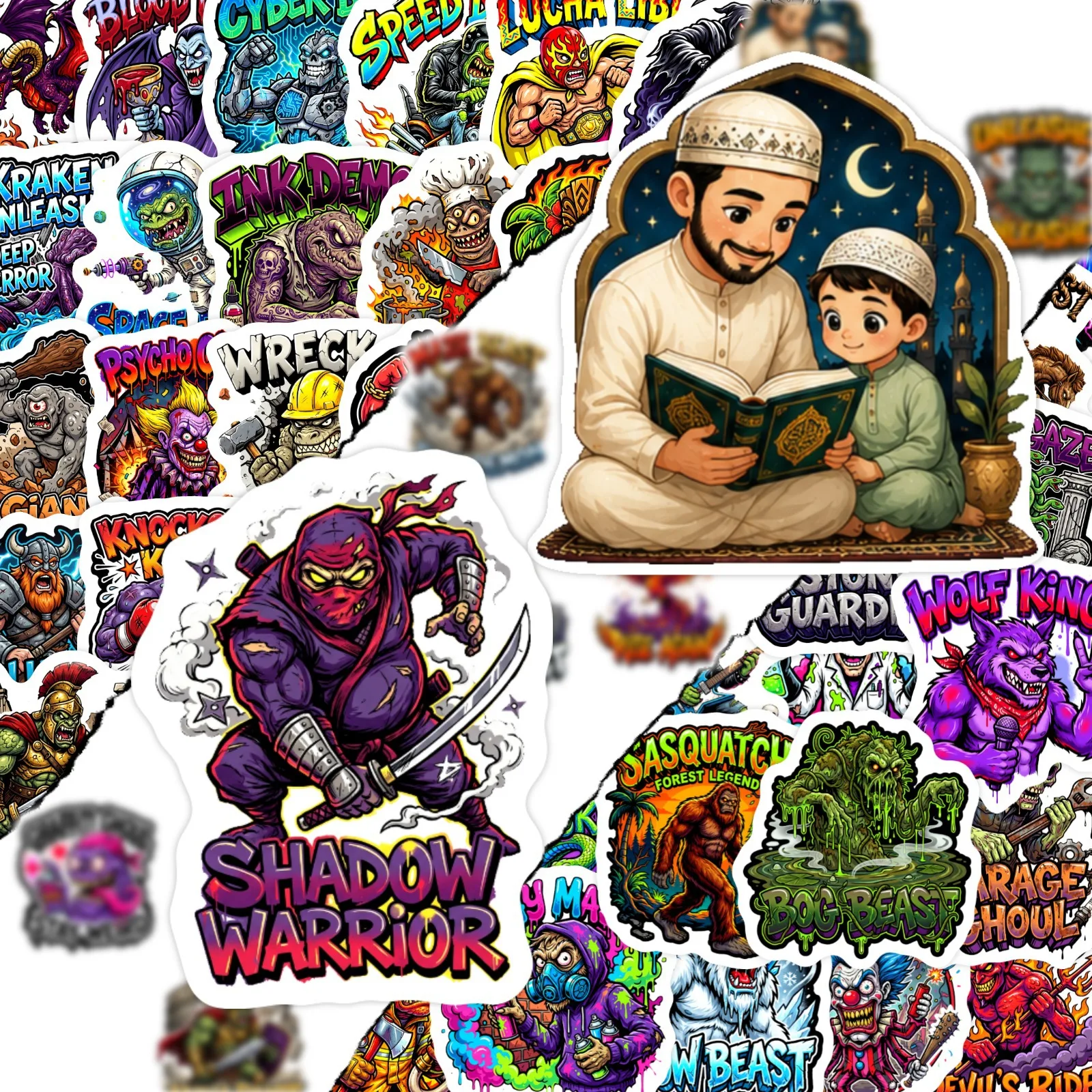 50 PCS Waterproof Vinyl Cute Doodle Monster Stickers, DIY Stickers for Laptop, Water Bottle, Luggage, Phone Case, Journal