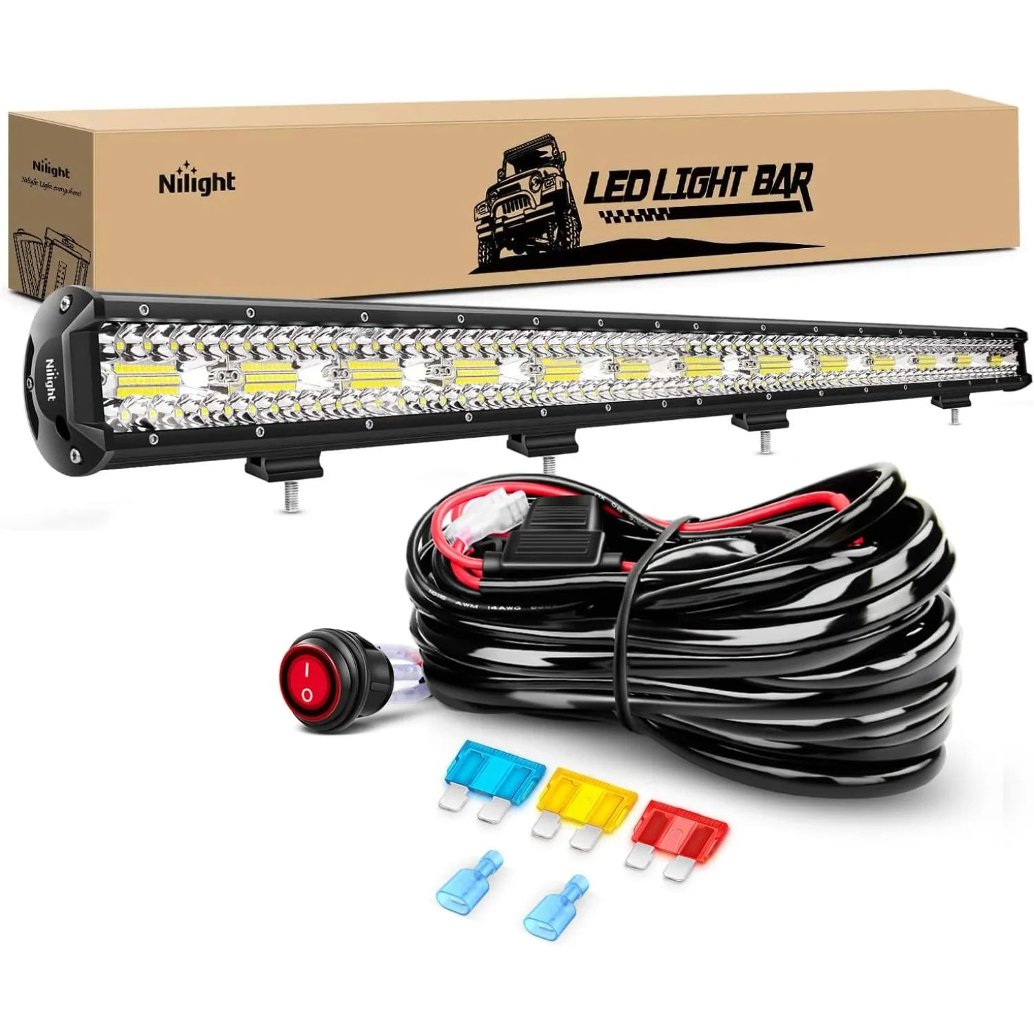 Nilight 37Inch 780W LED Light Bar Triple Row Flood Spot Combo 78000LM Driving Off Road Lights with 12V Wiring Harness Kit for Truck Tractor Trailer Pickup SUV 4x4 Van Camper