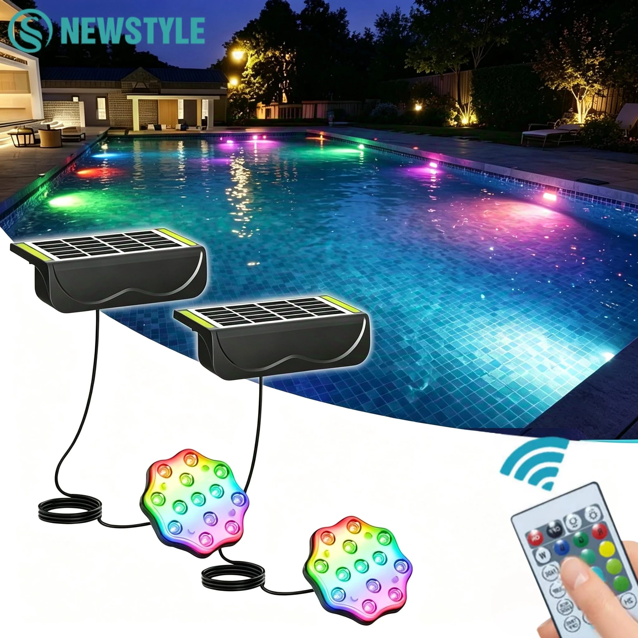 Solar Pool Lights Remote Submersible Pool Light Underwater Swimming Lighting with Timer Off for Above Ground Inground Pool Pond