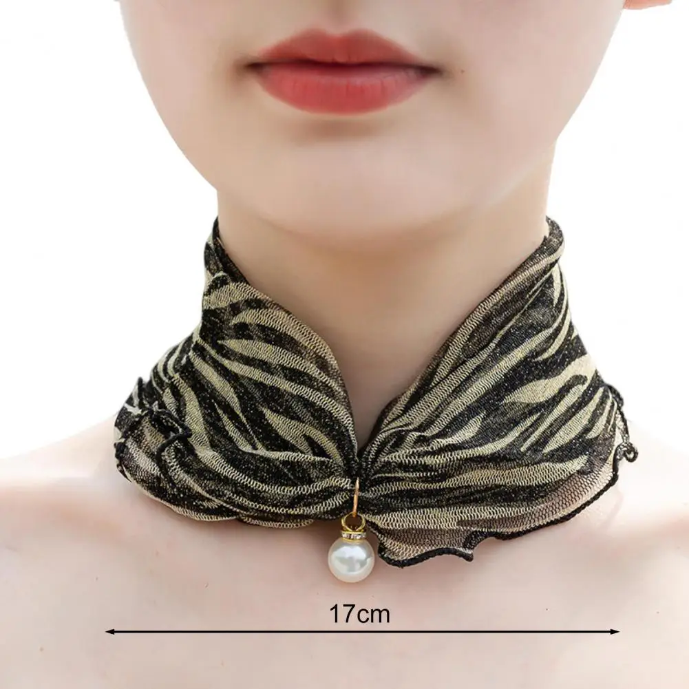 

17 см женский солнцезащитный воротник на шею, декор из искусственного жемчуга, органза, шифон с принтом, прозрачная отделка, блестящая разнообразная петля, шарф, аксессуар для шеи