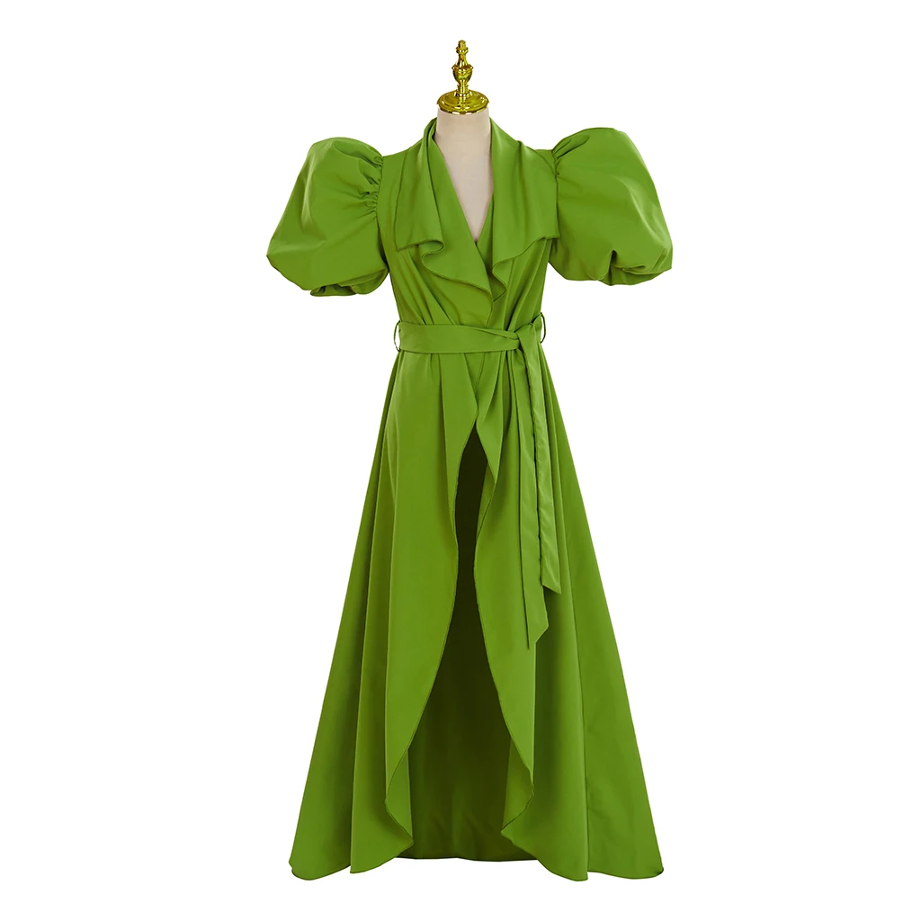 

Belle Baxter Cosplay Costume Movie Poor Cos Things Green Puff Sleeve Robe Trench Coat Fantasia Halloween Carnival Outfits