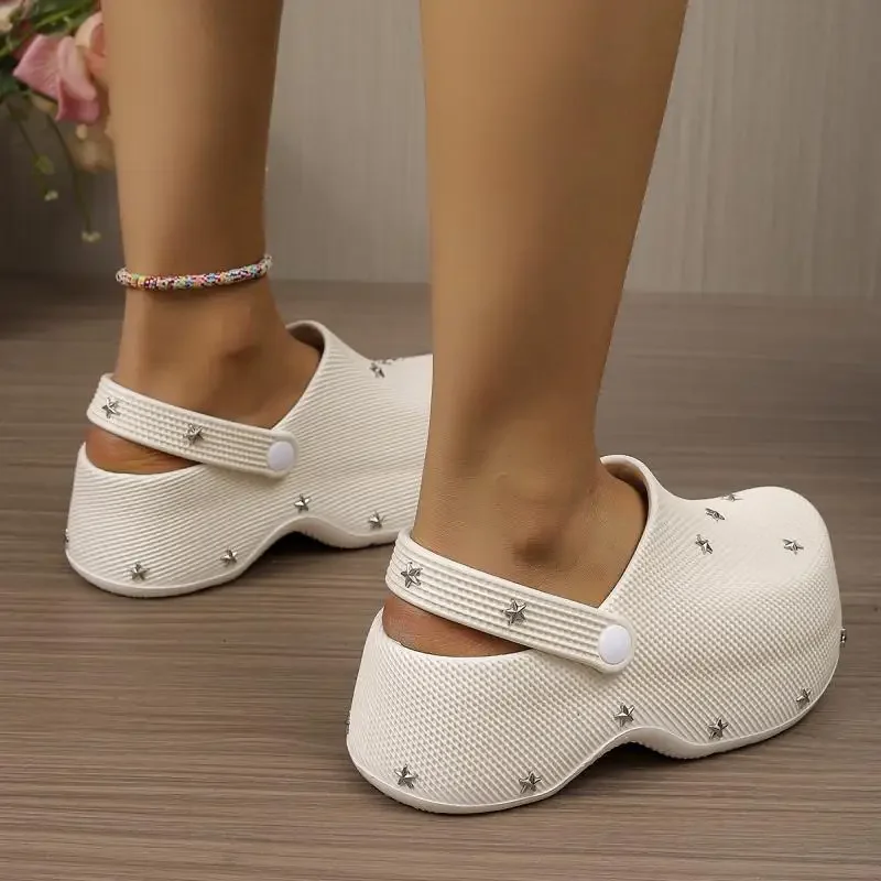 Y2K Metall-Stern Chunky Plateau Clogs Sandalen Damen Sommer 2026 Weiche Dicke Sohle Gartenschuhe Leichte Strandpantoffeln für Frauen – Detail 12