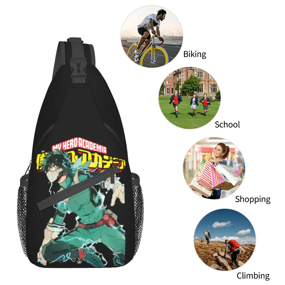 My Hero Academia Deku Crossbody Sling Bags Padrão Peito Bag anime Ombro Mochila Mochila para Caminhadas Outdoor Ciclismo Bag