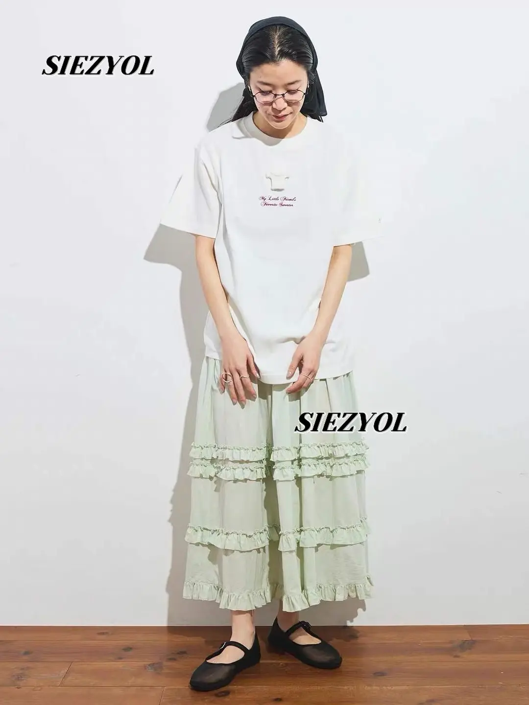 Sweet Girls Elastic Waist Solid Color Fashion Maxi Skirt Autumn New Japanese Versatile High Waist Ruffle Edge Long Skirts