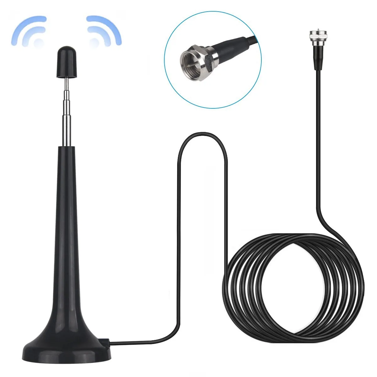 Indoor Antennas  TV Suction Cup Lever Radio Antenna With Magnetic Base External Digital TV Adaptation With F Connector