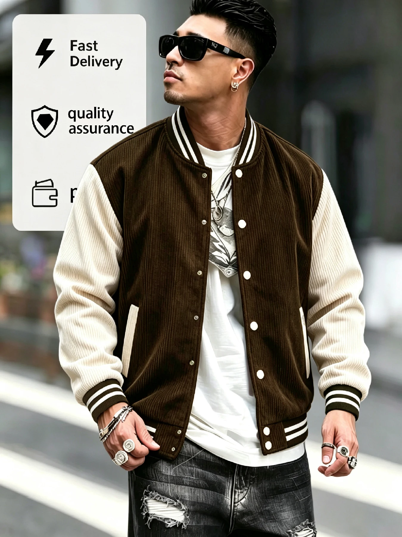 Veste de baseball en velours c - Embellish Knit avis et prix