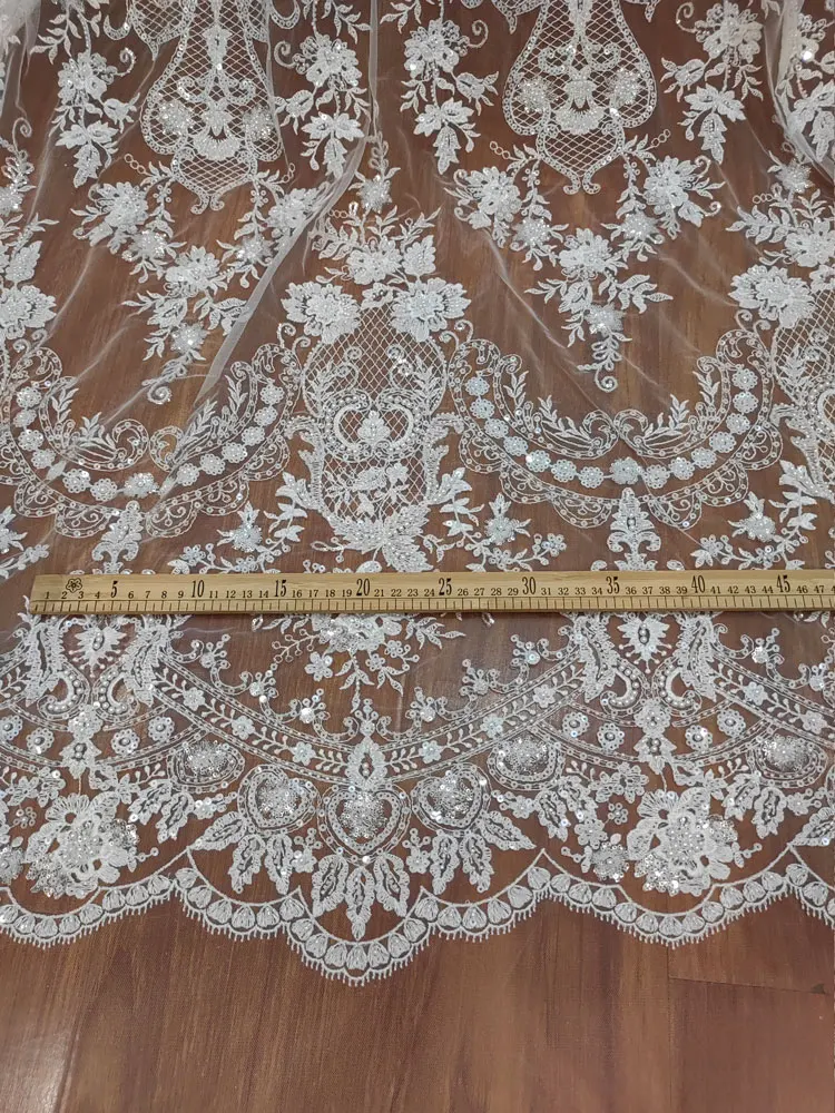 ثوب الزفاف جودة عالية كامل مطرز الترتر والتطريز الدانتيل نسيج الزفاف لفساتين الموضة المدرج المواد