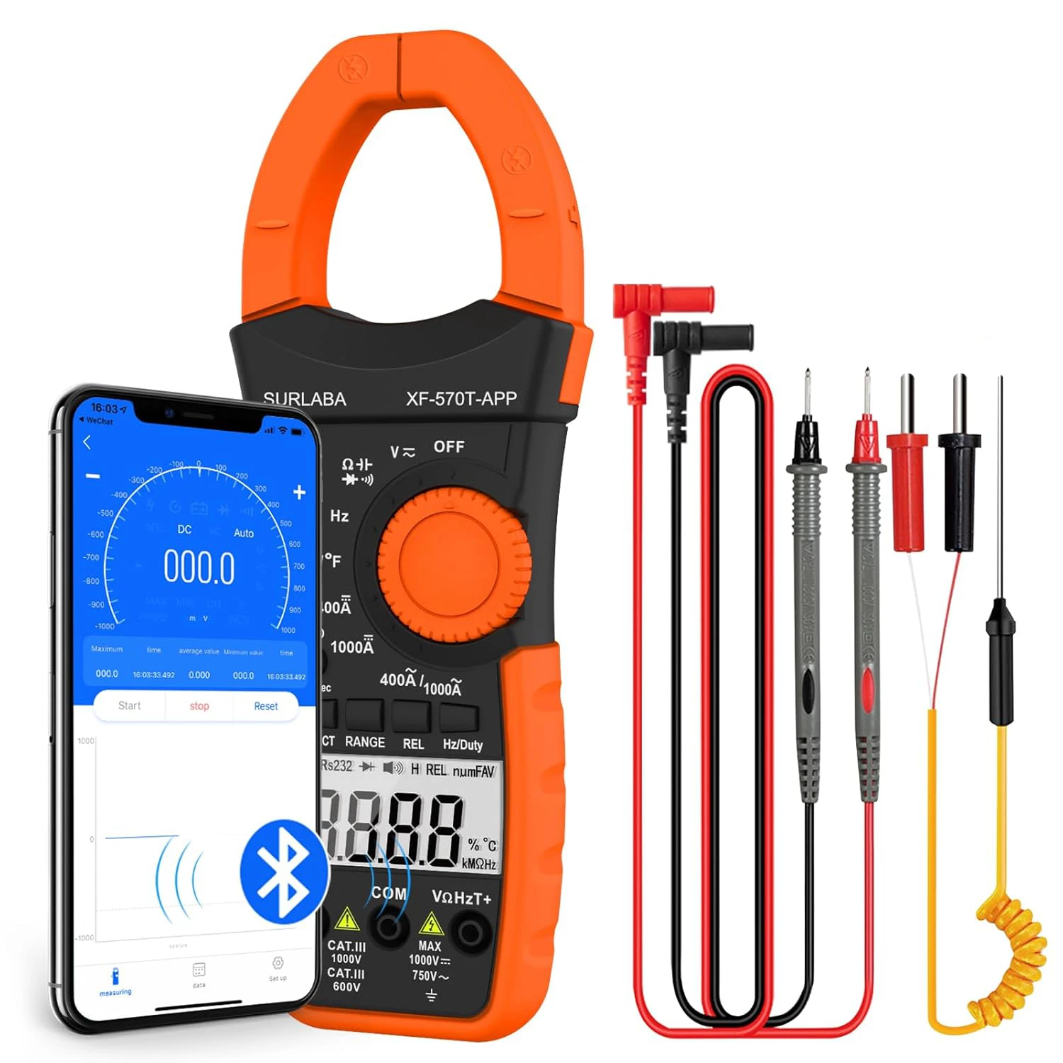 

Digital Clamp Meter, HP-570T-APP Ammeter 4000 Counts TRMS Multimeter Voltmeter with AC/DC Current Voltage NCV Resistance