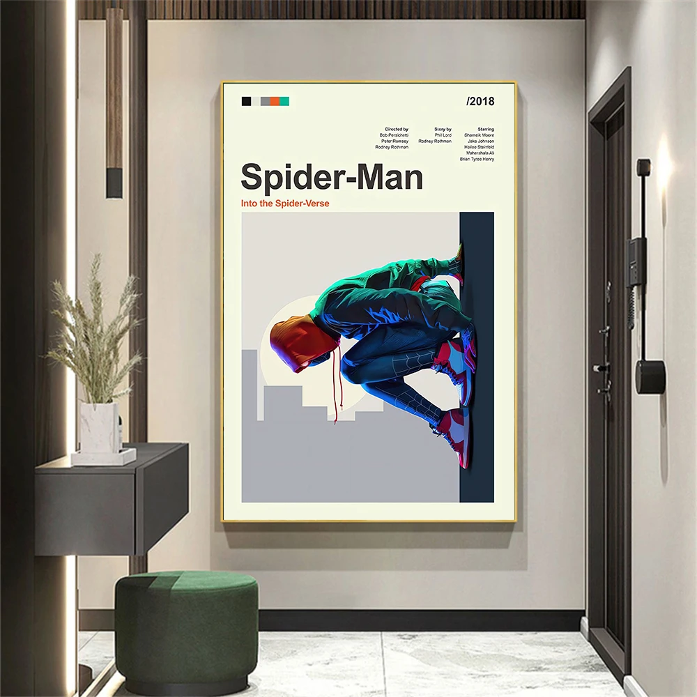 

Mid Century Modern Spider-Man: Into the Spider-Verse Movie Poster Disney Vintage Movie Print Home Decor Canvas Print Art Poster