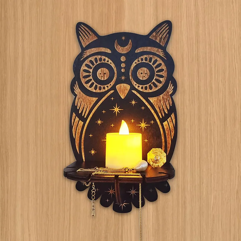 

Wall Hanging Mounted Candlestick Holder Wooden Carving Craft Decor Owl Animals Foxes Cat Candle Display Crystal Storage Rack