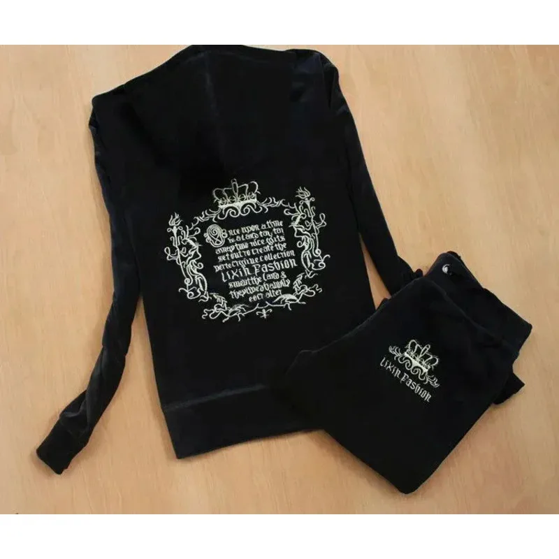 

Lyou 2025 2025 New Spring Fall Women Warm 2 Piece Velvet Masonry Crown Tracksuit Casual Elegant Ladies ★ ★ ★ kk.