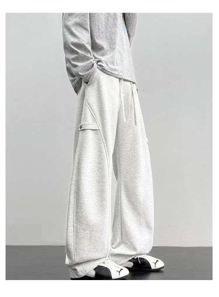 2026 Spring New Men's Sweatpants Diagonal-cut Scimitar Loose Straight Trousers