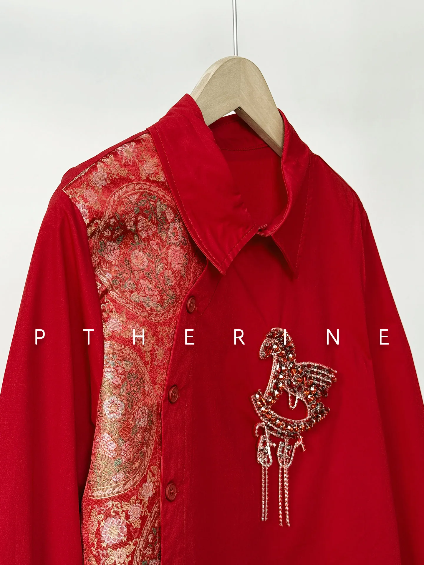 

PTHERINE New Year Celebration Design Embroidered Patchwork Flower Pattern Cotton irt Vintage Sle Loose Fit Women's ...