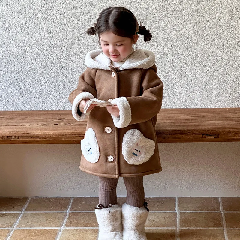 Girls' Fur-integrated Autumn and Winter 2024 New Children's Thickened and Velvet Mid-length Baby Winter Warm Jacket