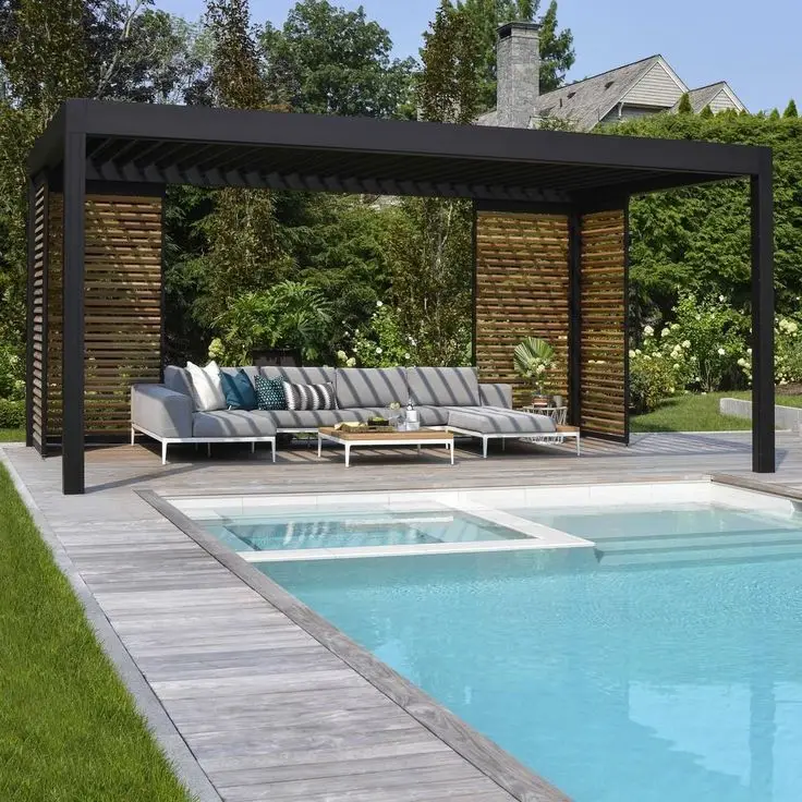 Sun Shade Louvered 4X4 Brackets Rotating Blades Gazebos Aluminium Motorized Outdoor Bioclimatic 4X6M Garden Entertaining Pergola