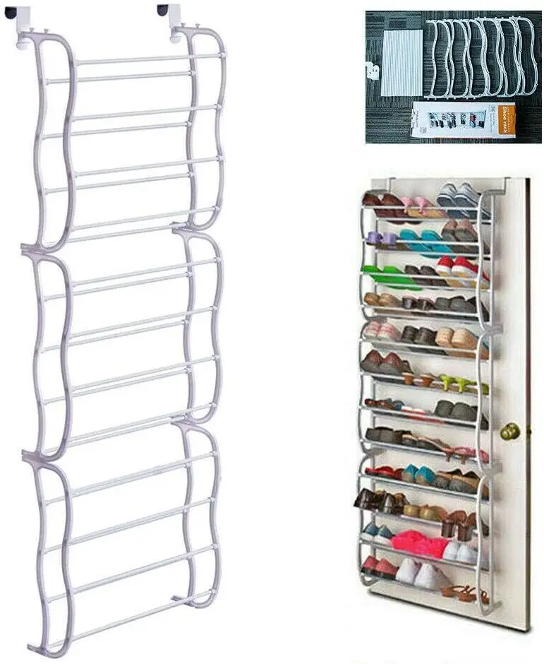 

Over The Door Shoe Rack Holder - 36 Pair Shoes Hanging Shelf Storage Shoe Organizer with Hooks
