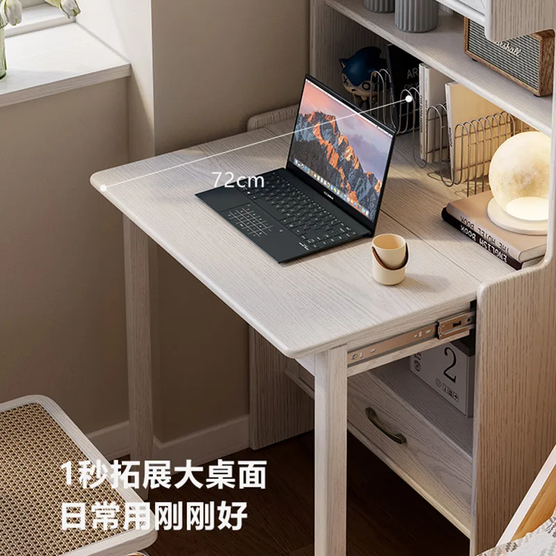 Folding desk bookshelf integrated solid wood bedroom home computer desk small apartment children's learning desk corner bookshel